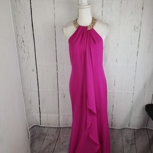 New Calvin Klein Beaded Halter Evening Prom Gown